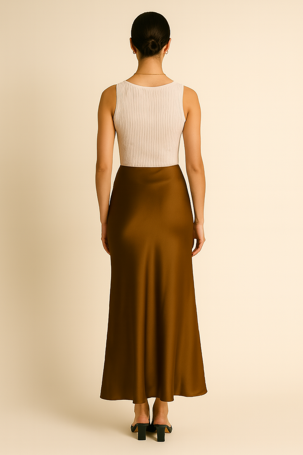 Mel gather skirt andmary Mサイズ brown Brown Satin Maxi Skirt — 2BELLA BOUTIQUE